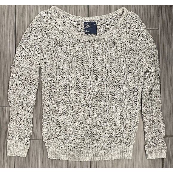 American Eagle Outfitters Sweaters - American Eagle Womens Heathered Gray Long Sleeve Open Knit Sweater Size Large